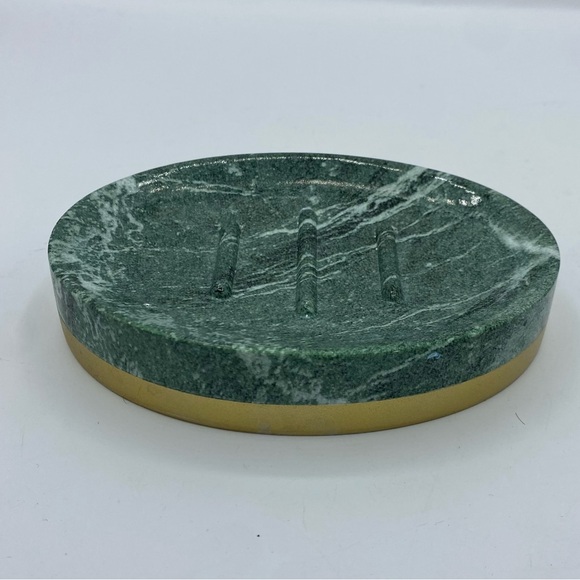 Anthropologie‎ Kassatex Green Marble & gold soap dish holder - Picture 1 of 6